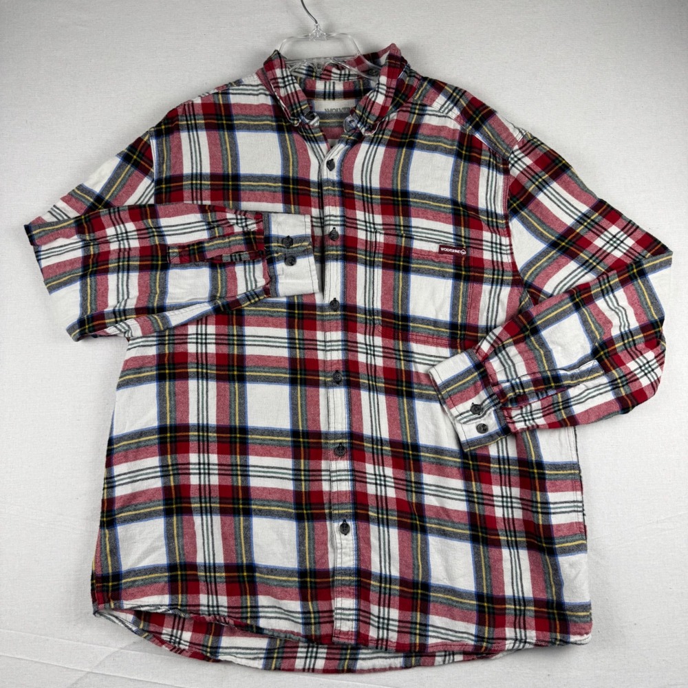 Wolverine Mens XL Plaid Flannel Shirt Red White Blue Cotton Long Sleeve Button